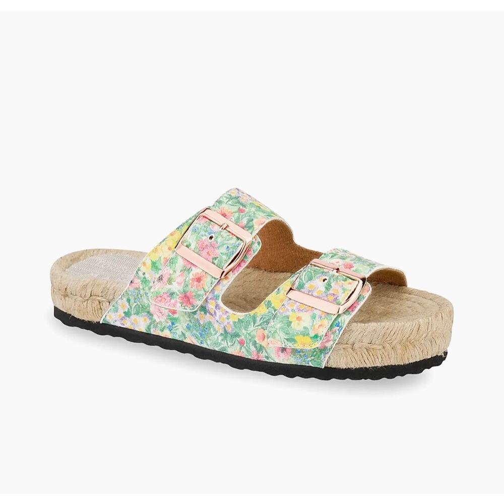 LoveShackFancy x Manebi Floral Espadrille Double-Buckle Slide Sandals, 38